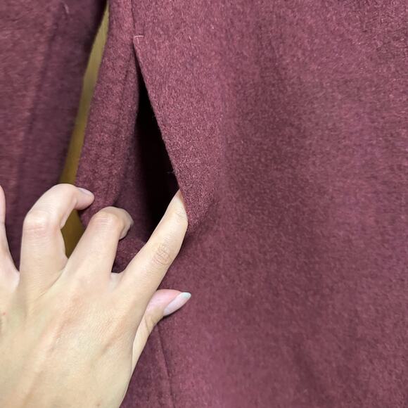 Uniqlo Double Face Hooded Coat Maroon Red Wool Blend Size Small - Picture 3 of 6